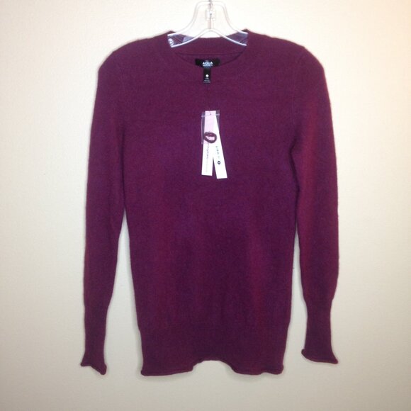 Aqua Cashmere Crew Neck Sweater Heather Burgundy XS NWT - Picture 8 of 8